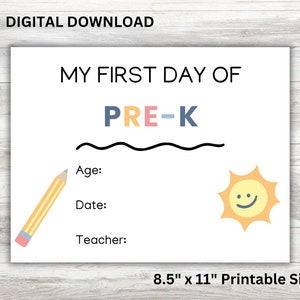Printable First Day of Pre-k Sign Printable First Day of - Etsy