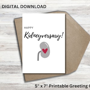 Tarjeta de felicitación imprimible con motivo del aniversario del trasplante de riñón - Receptor de trasplante de riñón - Receptor de riñón - Aniversario del trasplante - Done vida