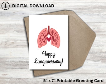 Happy Lungaversary Printable Greeting Card | Printable Lung Transplant Anniversary Card | Lung Anniversary | Lung Recipient | Donate Life