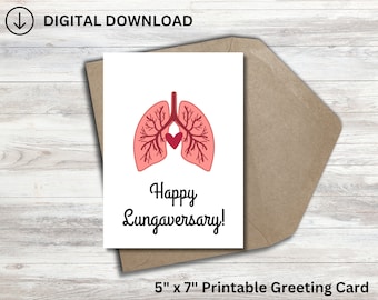 Happy Lungaversary Printable Greeting Card | Printable Lung Transplant Anniversary Card | Lung Anniversary | Lung Recipient | Donate Life