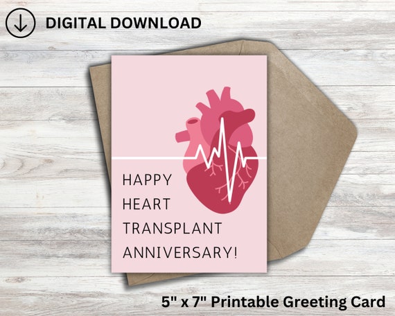 Heart Transplant Anniversary Card: Recipient Gift, Donate Life (PDF, PNG, JPG)