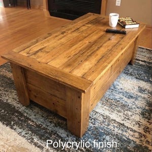 Reclaimed Barn Wood Coffee Table, Lift Top Hinges: Rustic Pine Storage