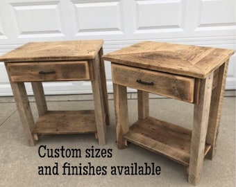 Reclaimed Barn Wood End Table. Pine, Rustic and Authentic 160-year-old Barn Wood. Custom Sizes and Finishes Available.