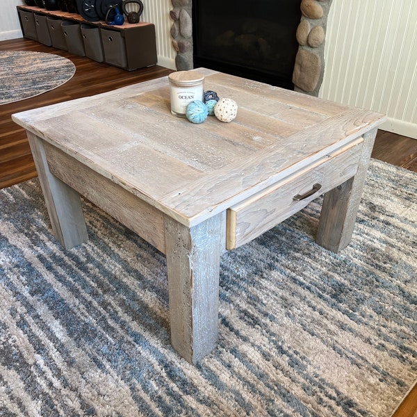 Reclaimed Barn Wood Coffee Table. Optional drawer. Rustic, Reclaimed Barn Wood. Custom Sizes and Finishes Available.