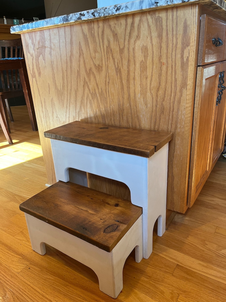 Rustic Distressed Wooden Step Stool - Etsy