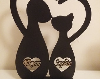 Personalized Kissing Cats Sculpture – Anniversary, Valentine, Wedding Gift