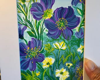 Art: Hand Painted Original Wild Flowers Gouache Painting Small 8" x 10"