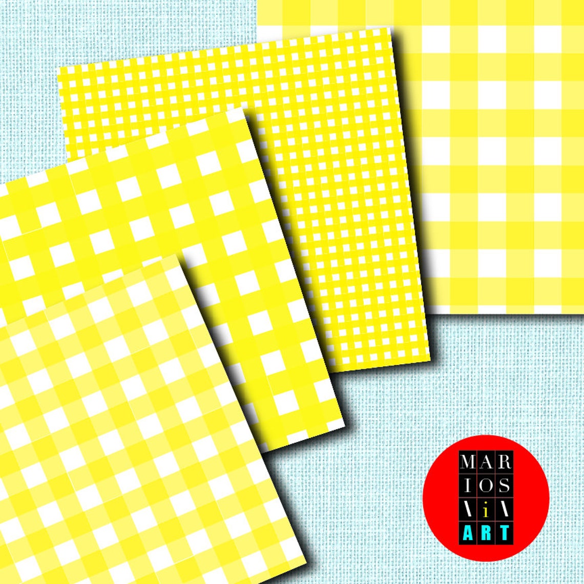 Bright Yellow Gingham Patterns, Gingham Digital Paper, Bright Yellows ...