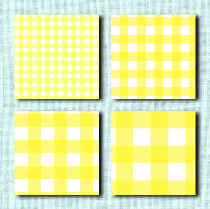 Bright Yellow Gingham Patterns, Gingham Digital Paper, Bright Yellows ...