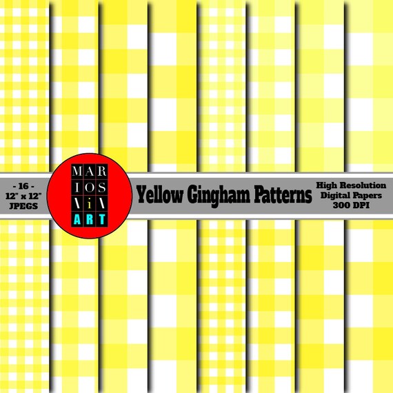 Bright Yellow Gingham Patterns Gingham Digital Paper Bright - Etsy
