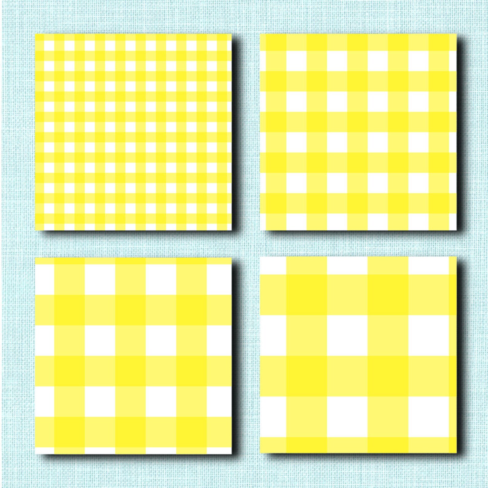Bright Yellow Gingham Patterns, Gingham Digital Paper, Bright Yellows