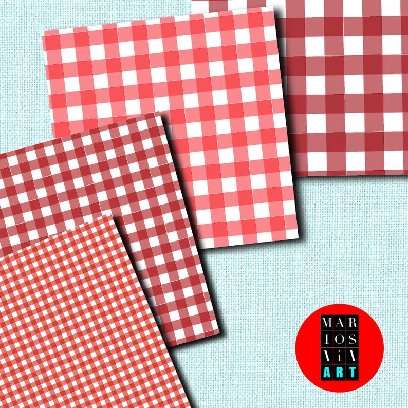 Red Gingham Digital Art Paper Bright Red Gingham Patterns Etsy