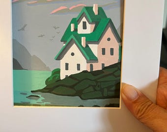 Original Gouache Painting: Living By The Sea - 8x10 Hand-Painted Landscape