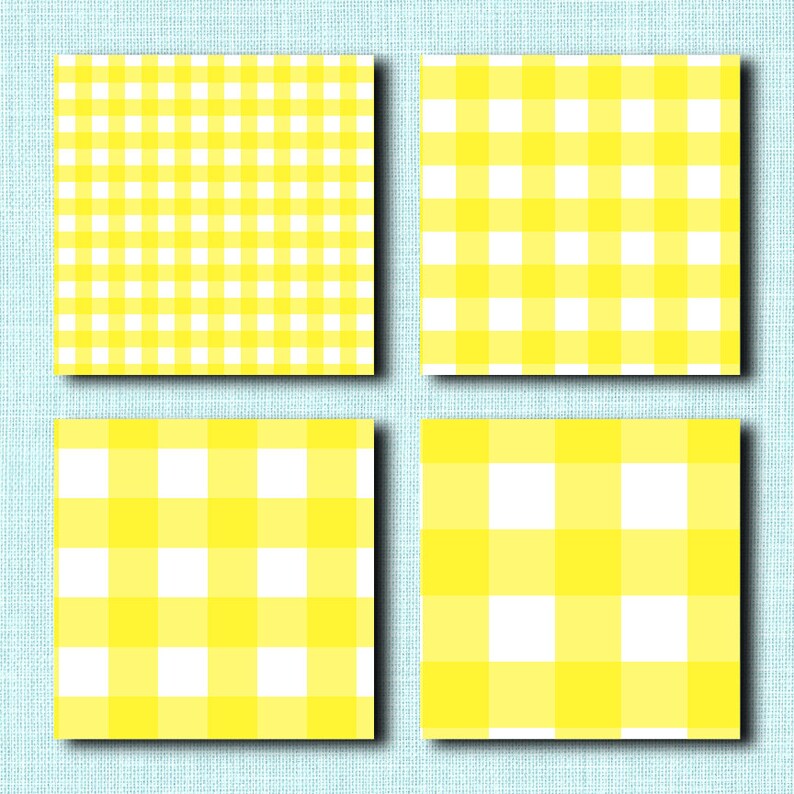 Bright Yellow Gingham Patterns, Gingham Digital Paper, Bright Yellows ...