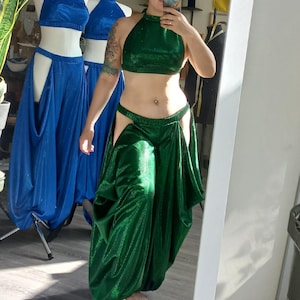 Dark Green Belly Dance Costume – Halter Top and Harem Pants Set