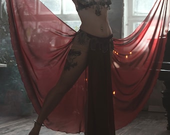 Dark Red Custom Chiffon Belly Dance Skirt - Circle Cut with Double Slits