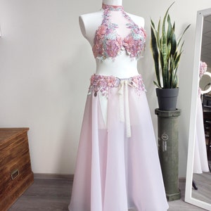 Lavender belly dance costume, light pink fusion belly dance costume, pink show costume
