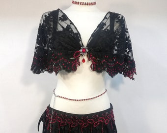 Gothic belly dance costume, black belly dance costume, goth bellydance