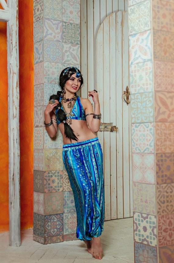 Blue Tribal Belly Dance Costume, Tribal Fusion Costume With Blue Harem  Pants, Jasmine Costume -  Canada