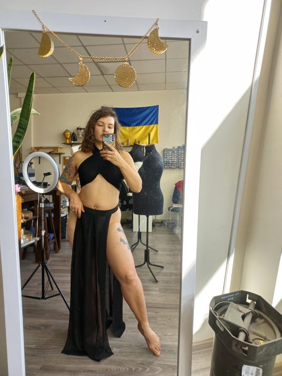Custom chiffon panel skirt, low waist belly dance skirt, fusion and rave outfit
