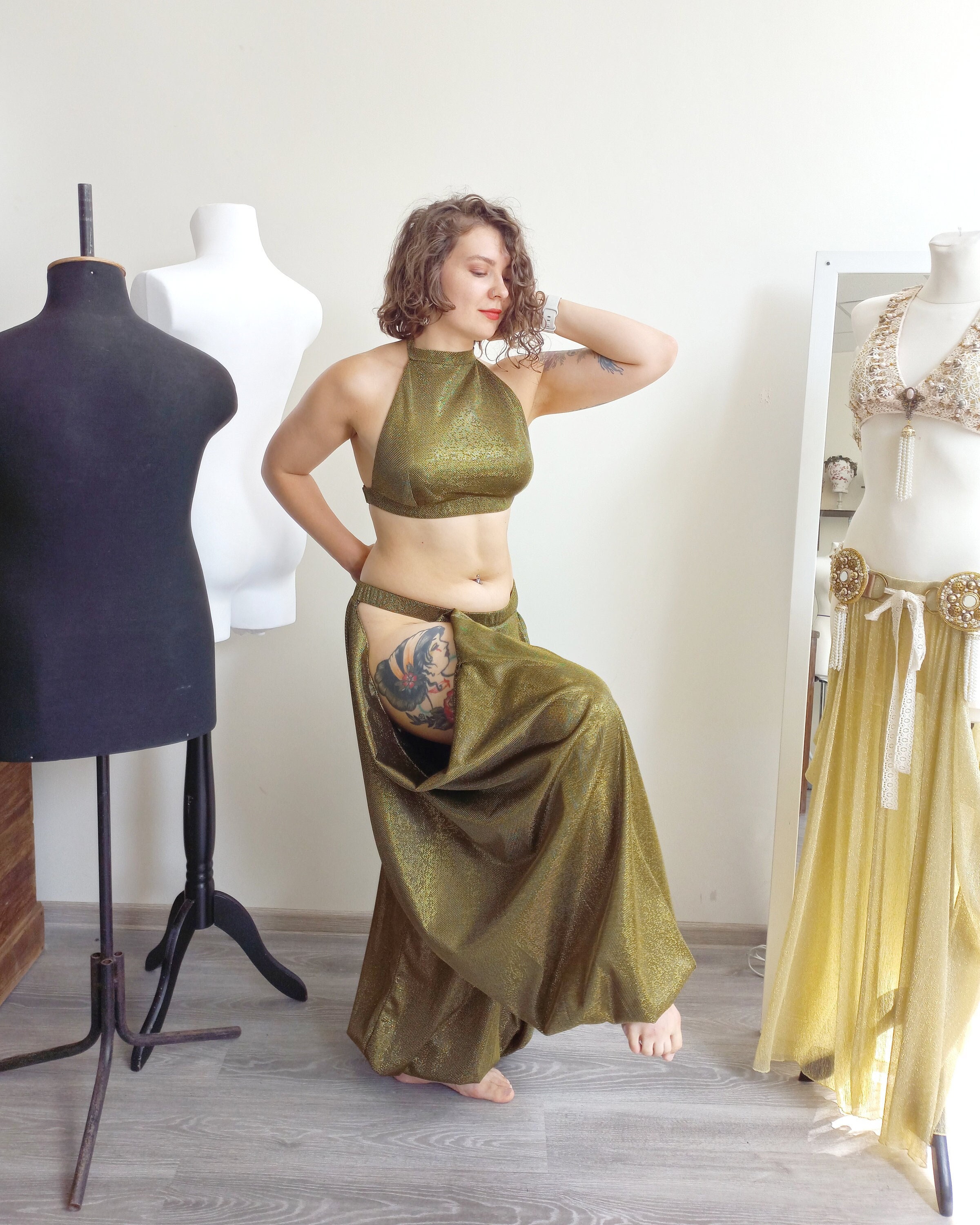 Gold tribal fusion costume, fusion belly dance outfit
