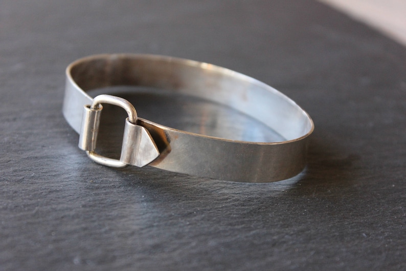 Sterling Silver Buckle Bangle with a Square Ring Closure Handmade Bracelet Silver Bangle Bracelet
