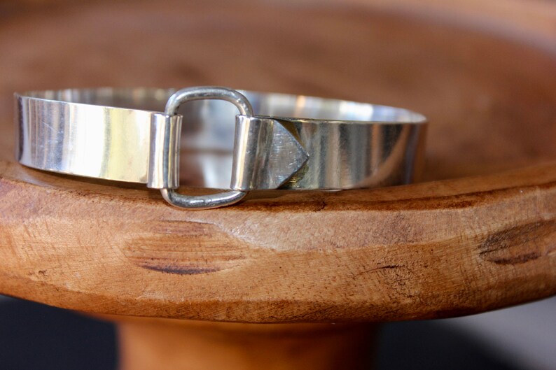 Sterling Silver Buckle Bangle with a Square Ring Closure Handmade Bracelet Silver Bangle Bracelet