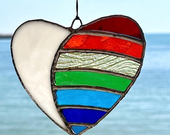 Regenboog hart glas-in-lood suncatcher