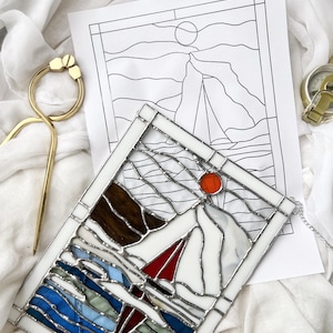 Stained glass pattern Sailboat Suncatcher
