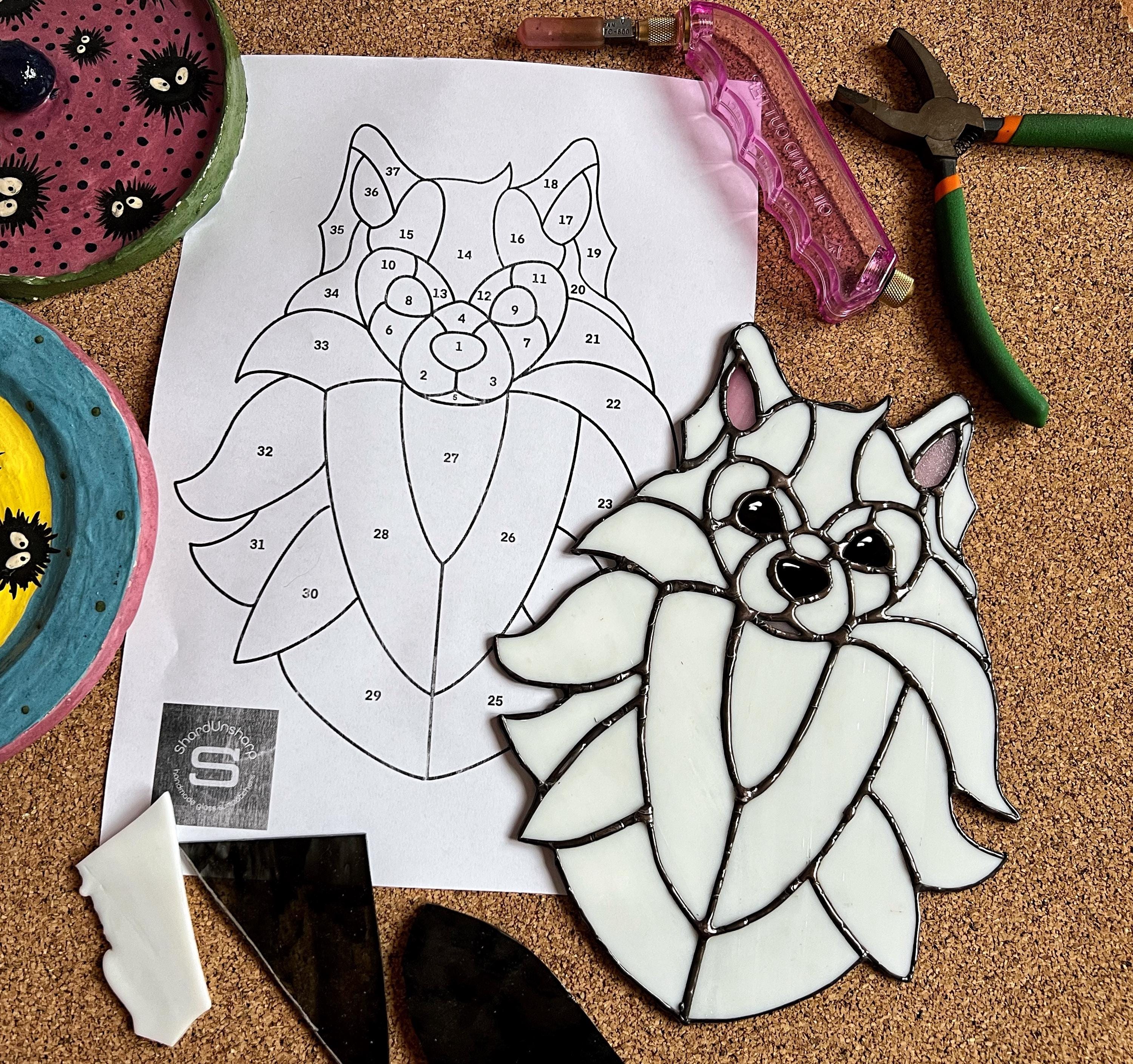 Stained glass pattern American Eskimo Dog Pomeranian Suncatcher