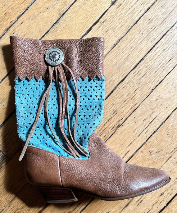 Vintage Calico Women’s Western Boots with Fringe Gem