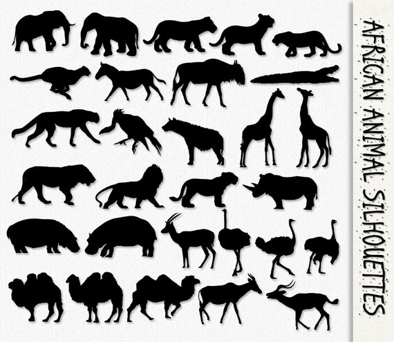 Africa Animals Clip Art African Silhouette Graphics Clipart Etsy