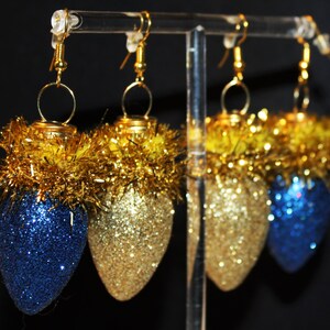 Silver Glitter Christmas Bulb Earrings | Dangle Ornament Style | Surgical Steel Wires | Festive Holiday Jewelry - View #2