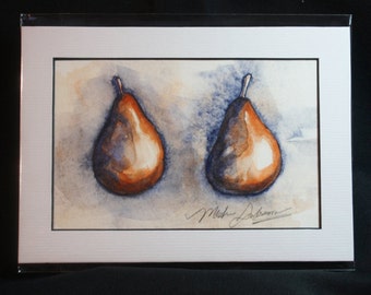 Artiste original signé acrylique artwork nature morte « THE PEAR PROJECT #18 » par Misha Ambrosia