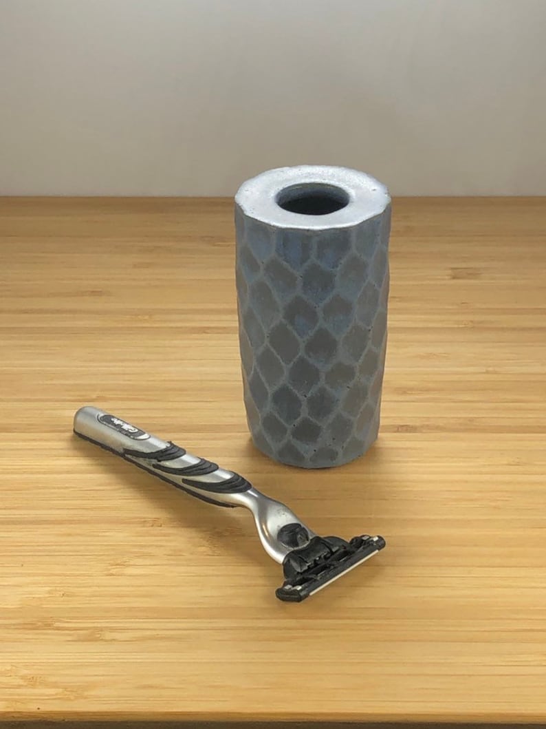 Razor Cup Bathroom Decor Wheel Thrown Pottery Razor Stand Capri Blue Handmade Toothbrush Holder 9th Anniversary for Him