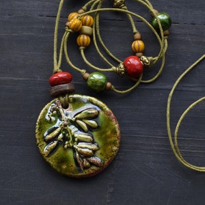 Botanical Porcelain Pendant Necklace: Rustic Ceramic Jewelry