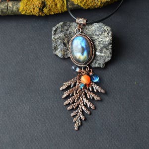 Electroformed Schmuck, Labradorit Schmuck, galvaniertes Blatt, echtes Blatt, elektroformierte Halskette, Wald Schmuck, Elektroform, Achat