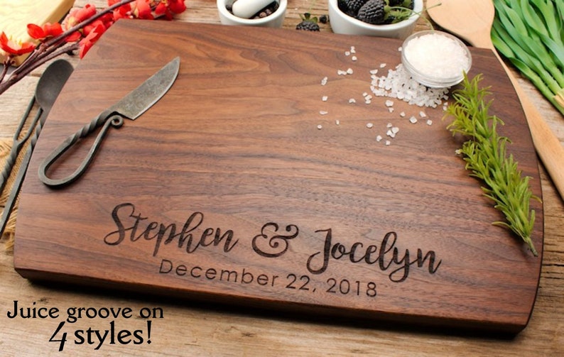 Personalized engraved cutting board for wedding gift, couples, bridal showers engagements, Valentines day 