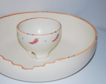 Terra Cotta Ceramic Serving Set Southwest Style Chip and Dip Set Vintage Serving Set