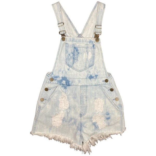 Mumu Blue Georgia Shorts Denim Overalls - Tide Wash -  XS - 100% Cotton - Show Me Your Mumu Light Distressed with Bronze Accent Buttons