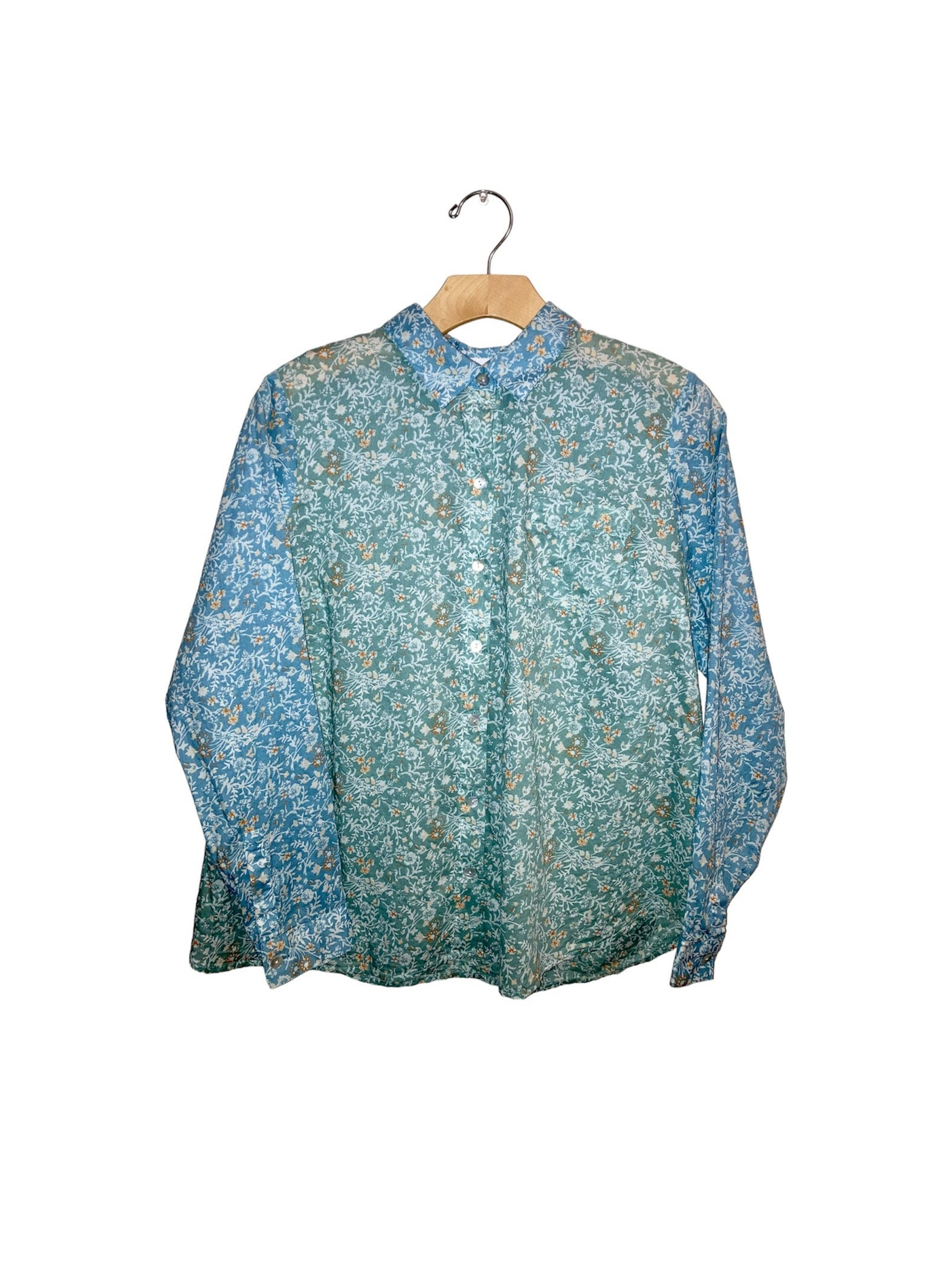J Jill Corduroy Shirt Long Sleeve Button Up Blue Pockets Women Medium  Petite