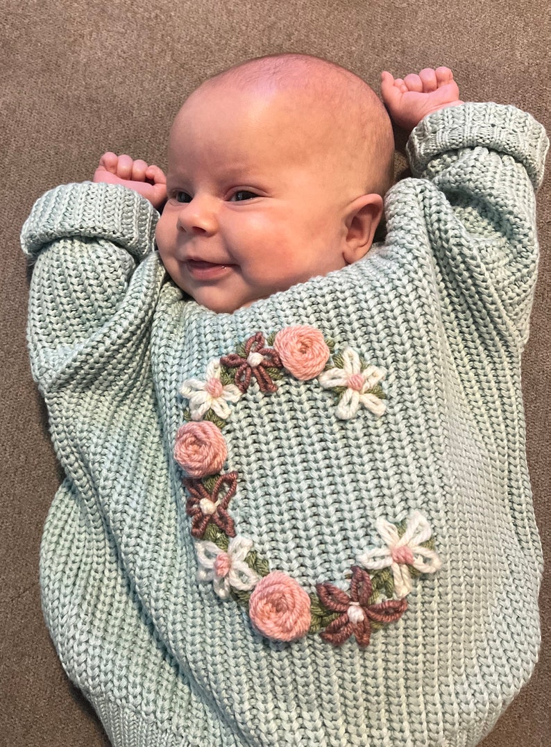 CUSTOM Floral Initial Sweater, Knit Sweater, Custom Baby Gift