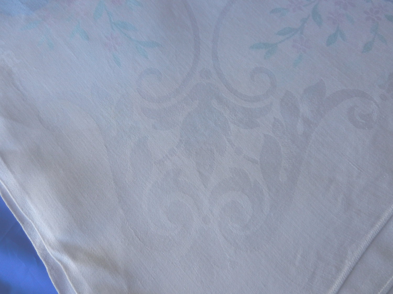 Old Bleach Irish Linen Damask Tablecloth 1950s Large Etsy