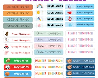 Personalized Skinny Name Labels: 72 Waterproof School Supply Stickers