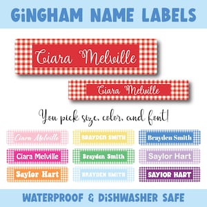 Back to School Labels - Gingham Dishwasher Safe Labels, Personalized Kids Name Labels for Daycare, School Supplies, Preppy Name Sticker