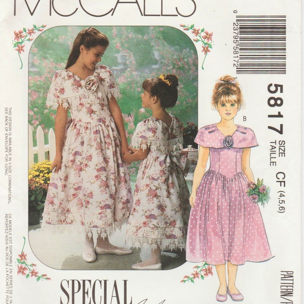 Girls Formal Dress Flower Girl Dress Pattern McCALLS 5817 UNCUT sz 4-6 or 10-14 Cape Collar Fit and Flare V-waist Special Occasion Dress