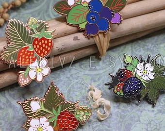 BERRY PATCH PINS  . Strawberry . Blueberry . Raspberry . Blackberry . Enamel Pin