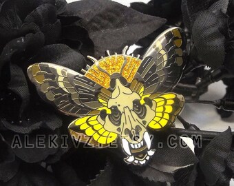 SKULL HEAD MOTH . Death Head Hawk Moth . Tiger Skull . Glitter Enamel Pin