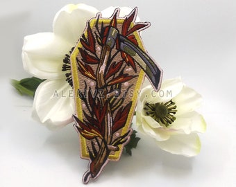 SCYTHE COFFIN . Embroidered Iron On Patch