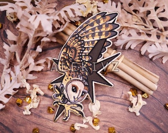 BARN OWL STAR . Embroidered Iron On Patch